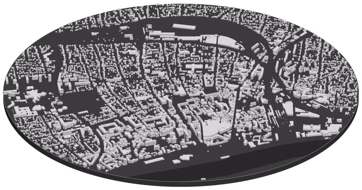 Carte en 3D du centre d’Argenteuil et de la Seine, chaque bâtiment à sa hauteur