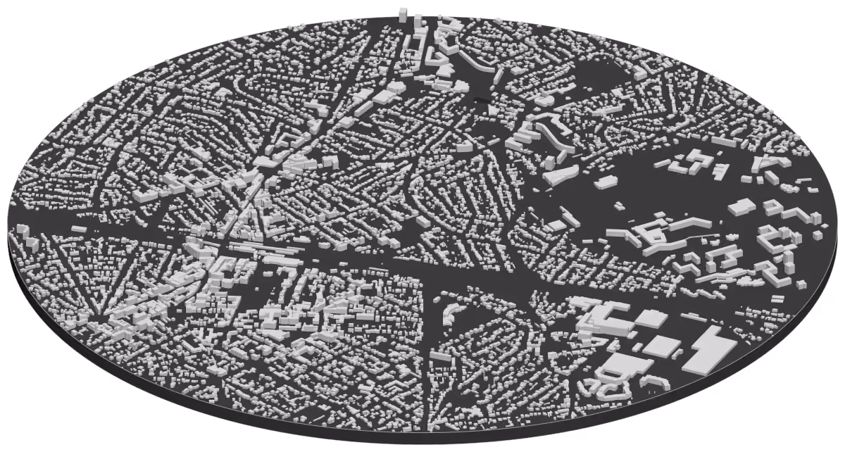 Carte en 3D du centre d’Aulnay-sous-Bois, chaque bâtiment à sa hauteur