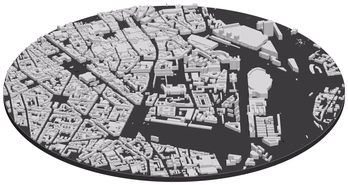 Carte en 3D du centre de Lille, chaque bâtiment à sa hauteur