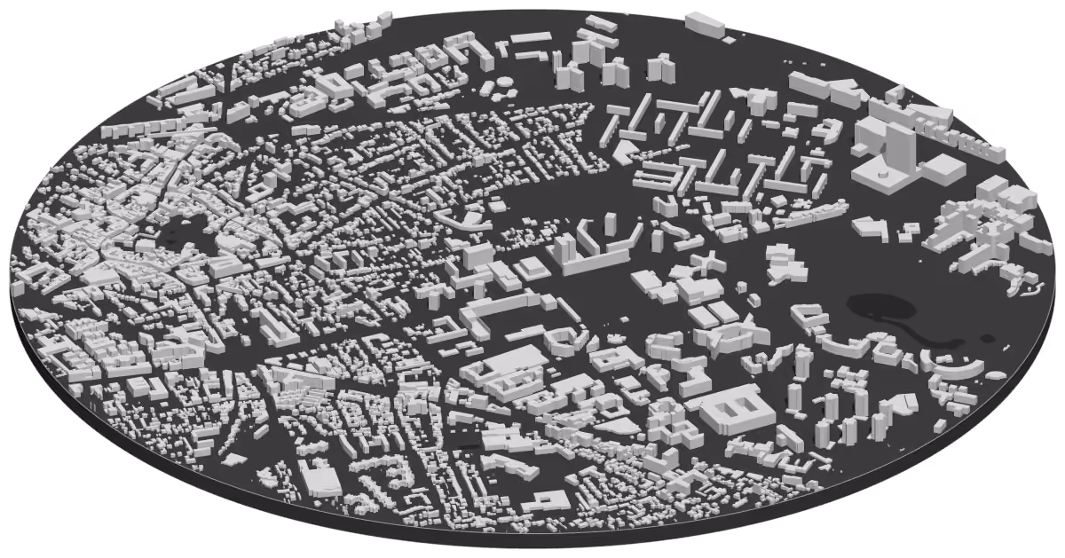 Carte en 3D du centre de Nanterre, chaque bâtiment à sa hauteur