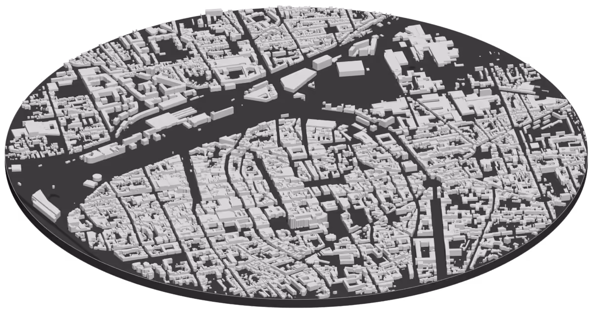 Carte en 3D du centre de Reims, chaque bâtiment à sa hauteur