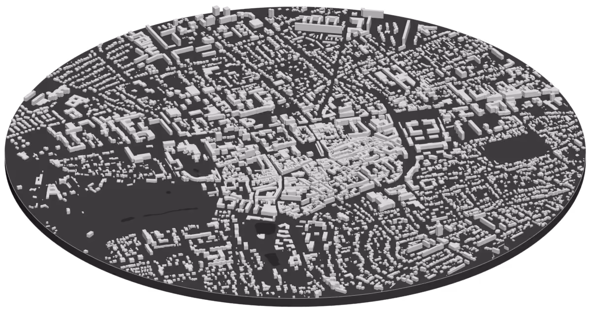 Carte en 3D du centre de Rueil-Malmaison, chaque bâtiment à sa hauteur