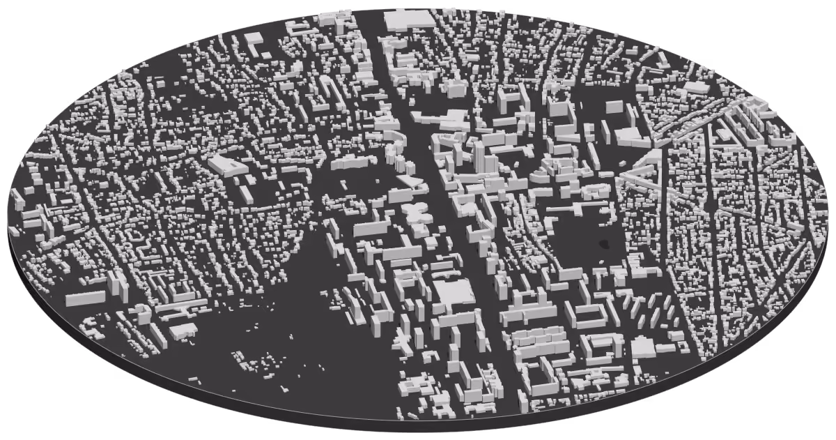 Carte en 3D du centre de Vitry-sur-Seine, chaque bâtiment à sa hauteur